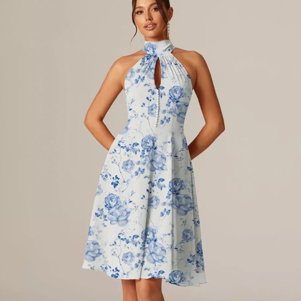 Blue and white floral dress